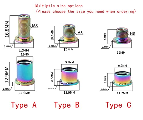 Juscycling Pack of 5 Chainring Female/Male Bolts Nuts, Oil Slick Color, Multiple Size Options for Single, Double and Triple chainrings (Type A for Tripple chainrings)
