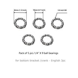 Pack of 5 Replacement Ball Bearing Retainer Cages for Bike Bottom Bracket Crank Service, 1/4” X 9 Balls