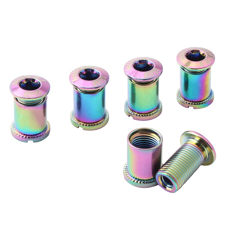 Juscycling Pack of 5 Chainring Female/Male Bolts Nuts, Oil Slick Color ...